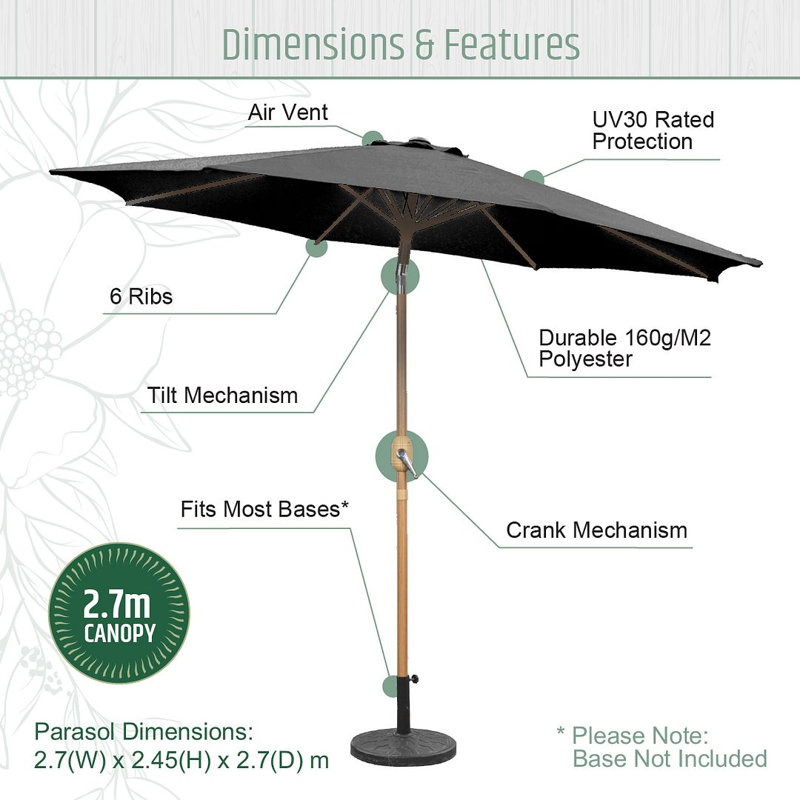 14cm Tilt Balcony Parasol, Charcoal