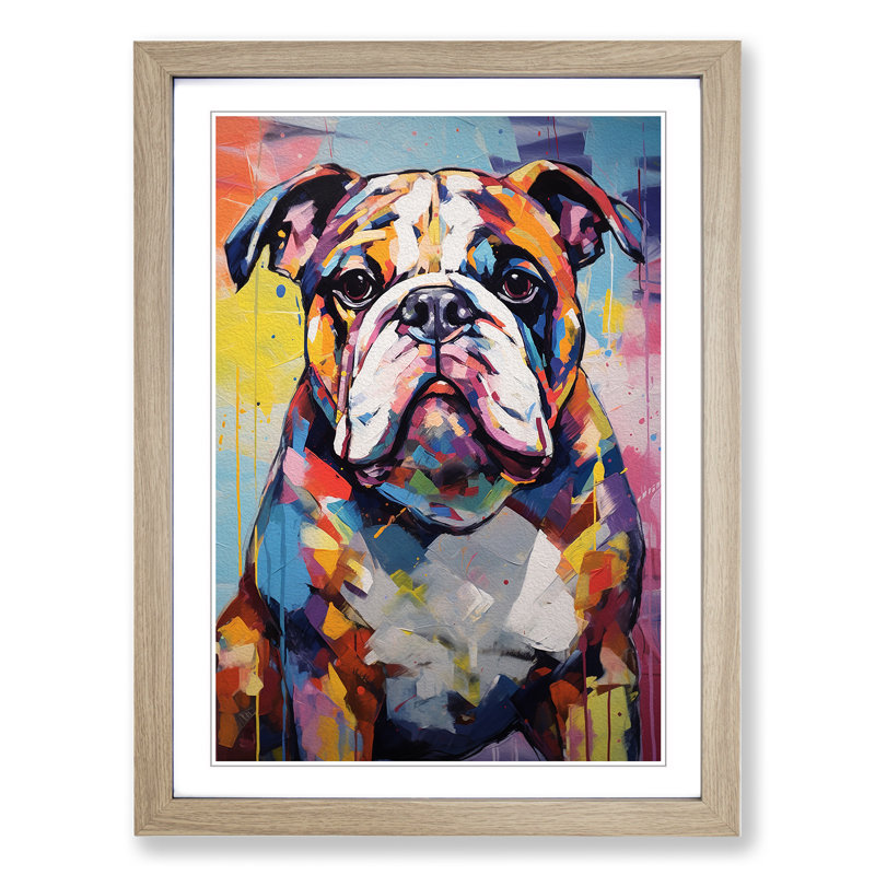 British Bulldog Expressionism - Framed Print, 64cm H x 46cm W x 2cm D, Oak Framed