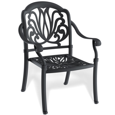 5 Patio Furniture In Cast Aluminum: Black Frame, Weather- Seat Cushions Outdoor Aluminum Relaxation With Frame & -