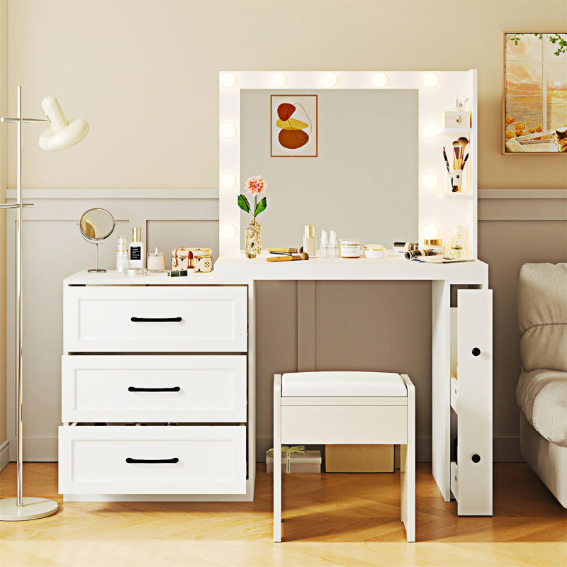 Coiffeuse de maquillage avec armoire latérale réglable