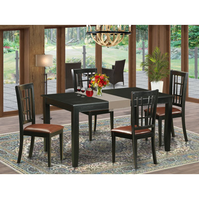 5 Piece Dinette Set for 4 Includes a Rectangle Dining Room Table and 4 Faux Leather Upholstered Dining Chairs, Black