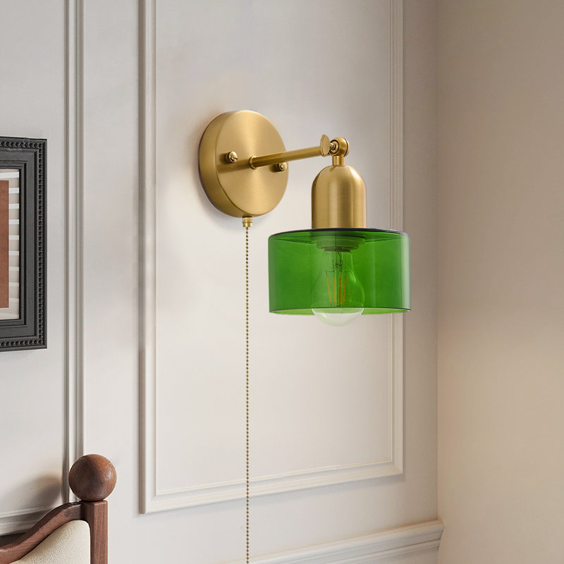 Vintage Wall Sconce With Colorful Glass, Modern Wall Light 180 Degrees Adjustable, Emerald Green