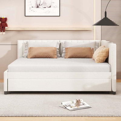 Upholstered Daybed with 2 Storage Drawers Sofa Bed Frame No Box Spring Needed, Linen Fabric