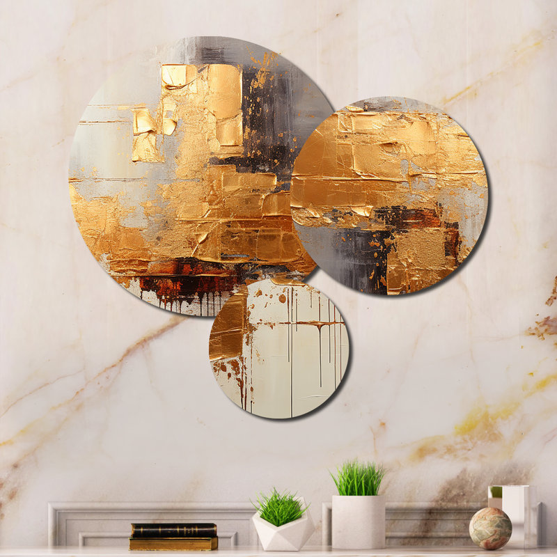 Golden Gleam VII - abstrait, collage, impression sur métal