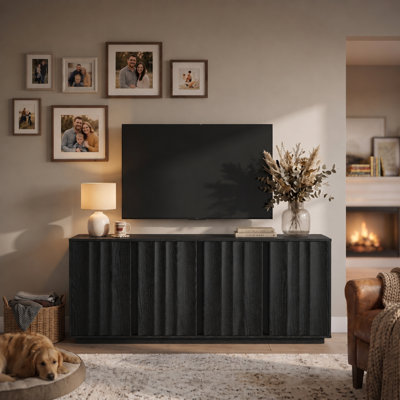 63''W Modern Fluted TV Stand with Adjustable Shelves