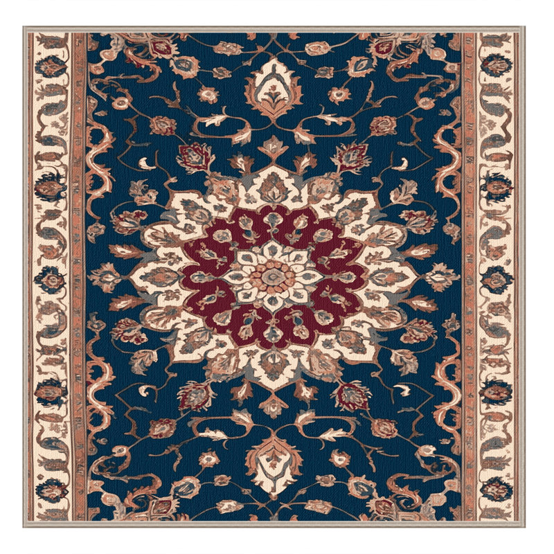 Tapis brun Tabriz lavable à la machine, Carré 7 pi