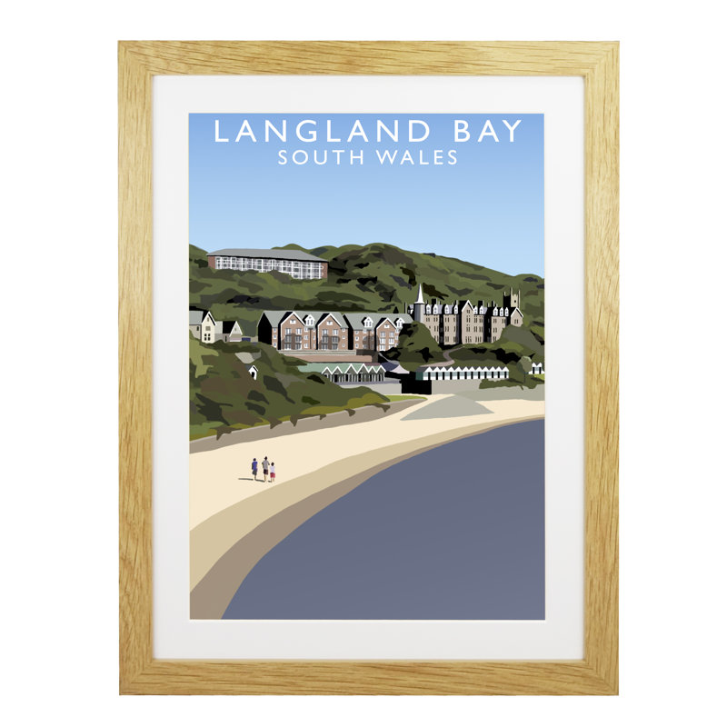 Langland Bay by Richard O'Neil - Print, 43.5 cm H x 33.5 cm W x 2.2 cm D, Oak Wood Frame