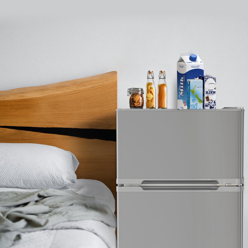  3.2 CU.FT Dual-Door Compact Mini Fridge with Freezer, Adjustable Thermostat, Reversible Door, Removable Shelves, Low Noise - Ideal for Bedroom/Office/Dorm/Kitchen/Apartment