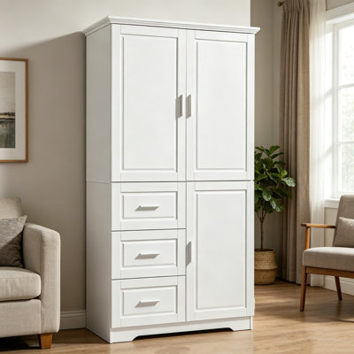 Grande armoire de rangement blanche avec trois tiroirs et deux portes | Organisateur multifonctionnel pour salle de bain ou bureau