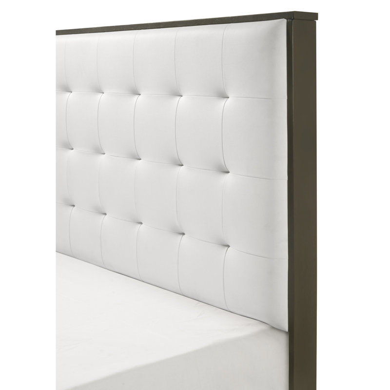 Grand lit à panneau tapissier moderne avec capitonnage, tête de chambre gris et beige, Grand lit