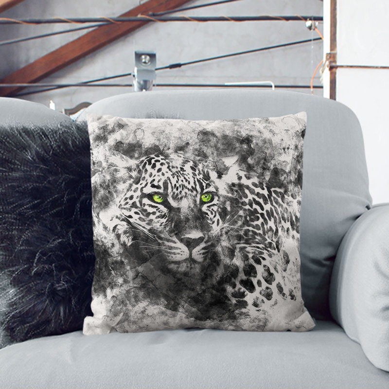 Leopard with Eyes High Watercolour Cushion with Filling, 40cm H x 40cm W x 15cm D, Stone
