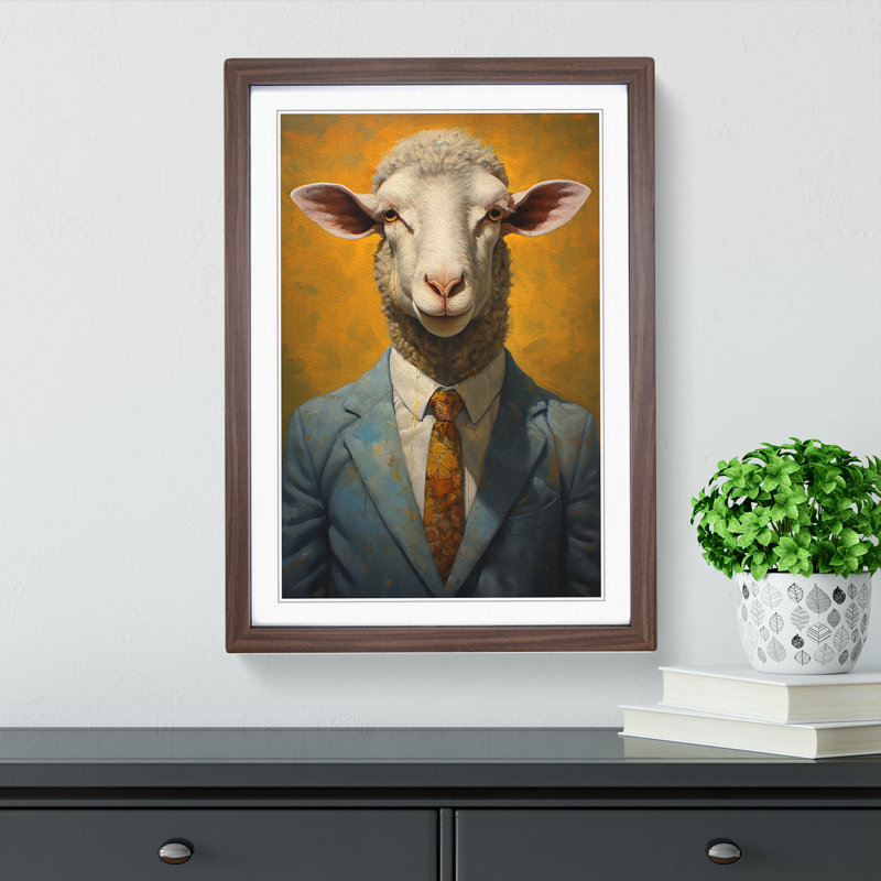 Sheep In A Suit No.3 - Single Picture Frame Print on Wood, Walnut , 46cm H x 34cm W x 2cm D