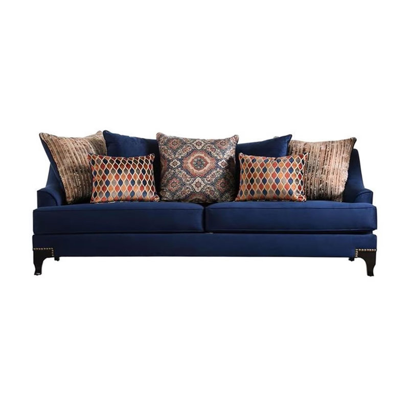 91.4" W Transitional Sofa, Navy, Navy Chenille