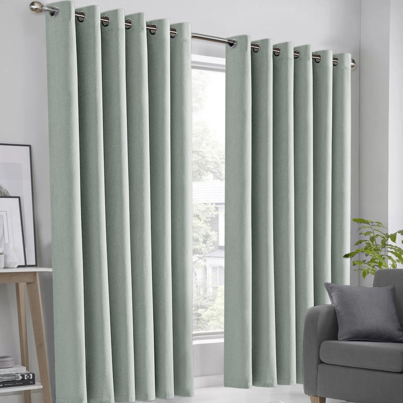 100% Linen Blackout Curtains with Eyelets – Ready Made (Set of 2), Sage, 168cm Width x 183cm Drop
