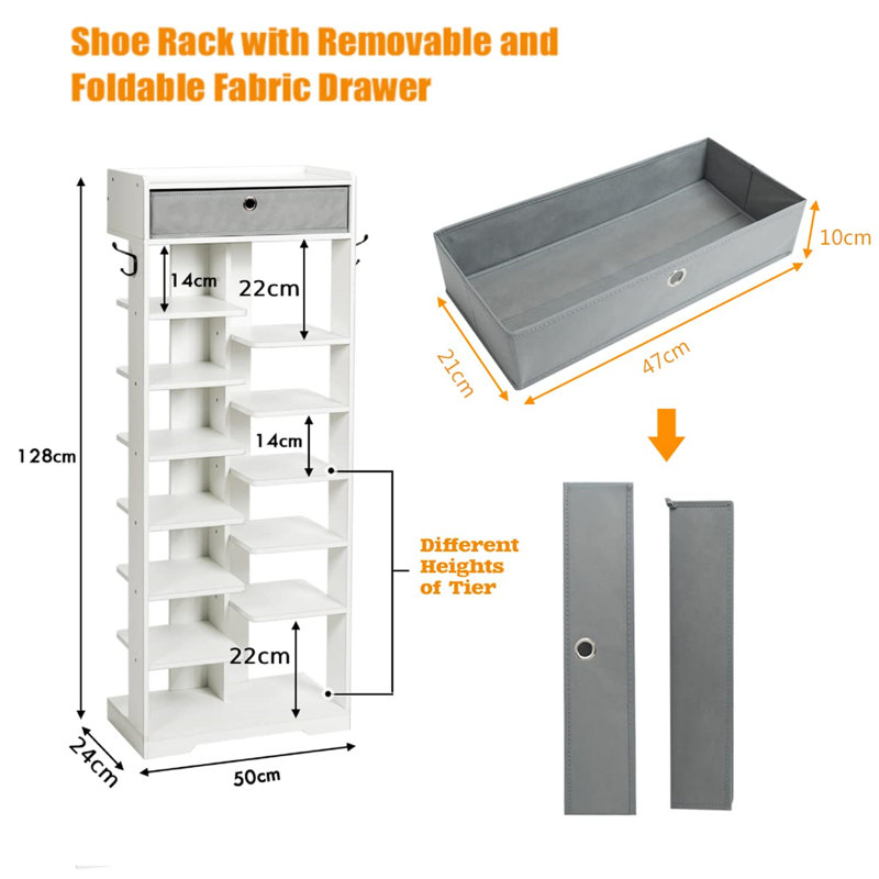 13 Pair Shoe Rack, White/Grey