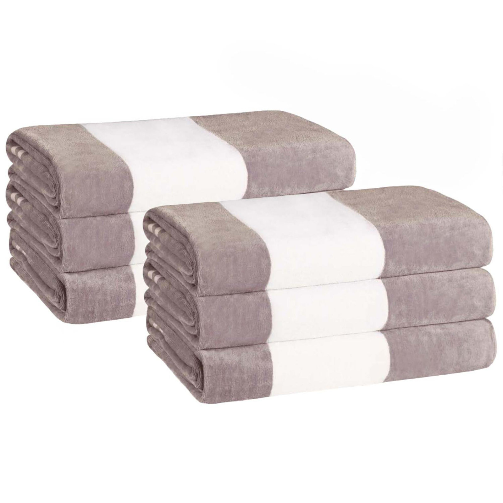 Calheta Cotton Oversized Cabana Stripe Beach Towels, Light Gray, 6