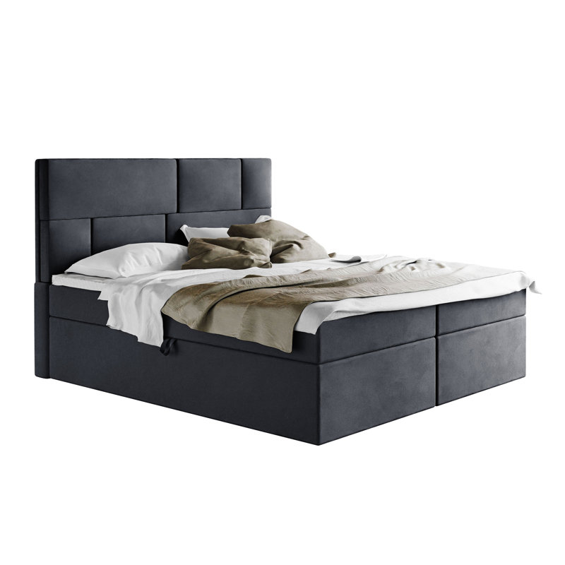 Lundell Lucy Box Spring Bed with Topper and Storage, Dark Grey, Super King (6')