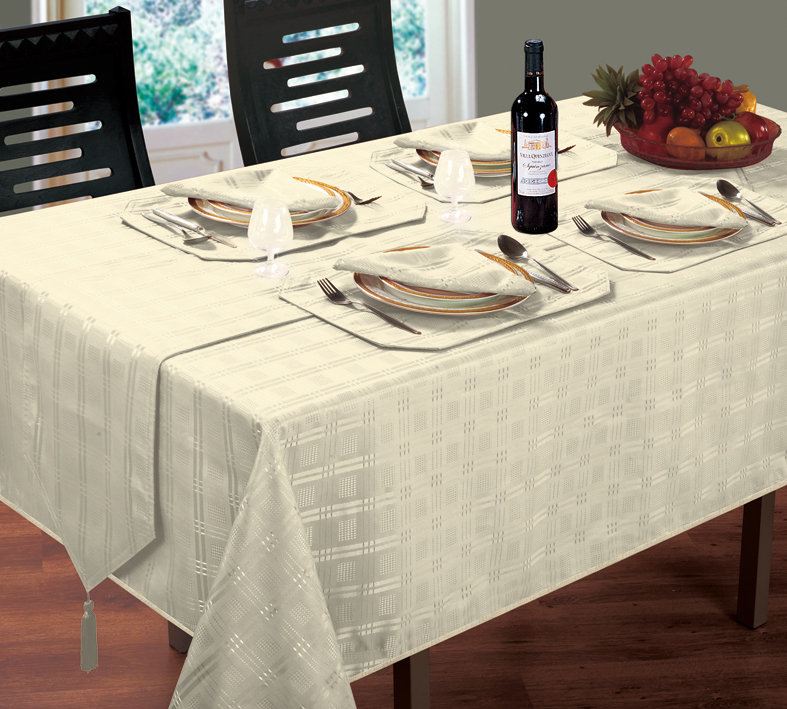Rectangle Striped Tablecloth, 3cm W x 180cm L, Cream