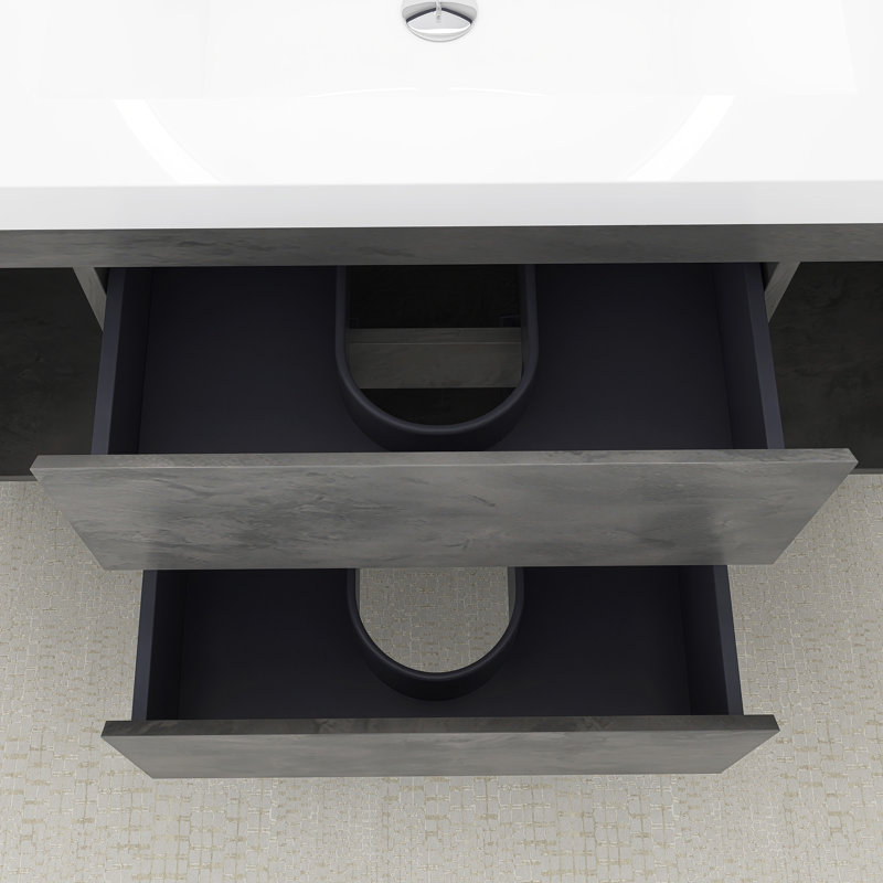 Ensemble de meuble-lavabo mural 48 po avec plateau intégré en résine, Gris pierre