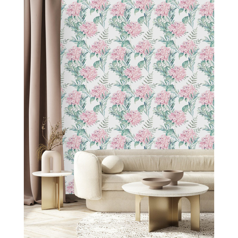 Papier peint blanc avec fleurs roses