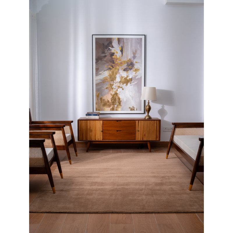 Tapis Manns en laine tissée à la main, écologique - 122 x 183 cm, rectangulaire, brun clair, uni, épais et à poils longs, antidérapant, idéal pour le salon et la chambre.