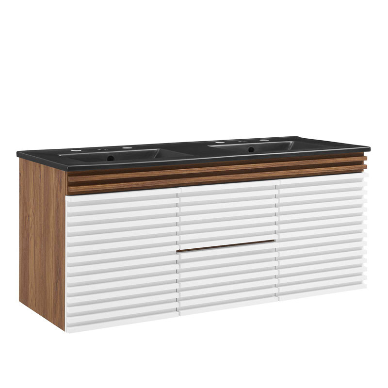 Modway Render 48" Wall-Mount Bathroom Vanity, Black, White/Walnut