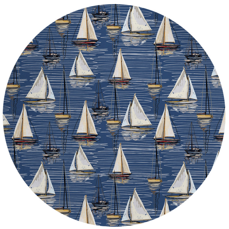 Tapis bleu intérieur / extérieur en polyester tissé à la machine Lampeter, Rond 8 pi