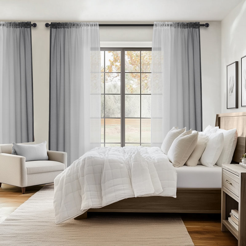 Gradient Sheer Curtains for Room Decor,Chiffon Gradient Semi Voile Rod Pocket Window Drapes,Set of 2, Grey, 54" W x 84" L