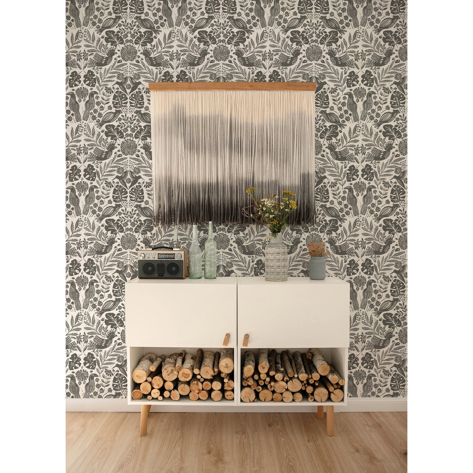Pomona Floral Wallpaper, Charcoal Gray