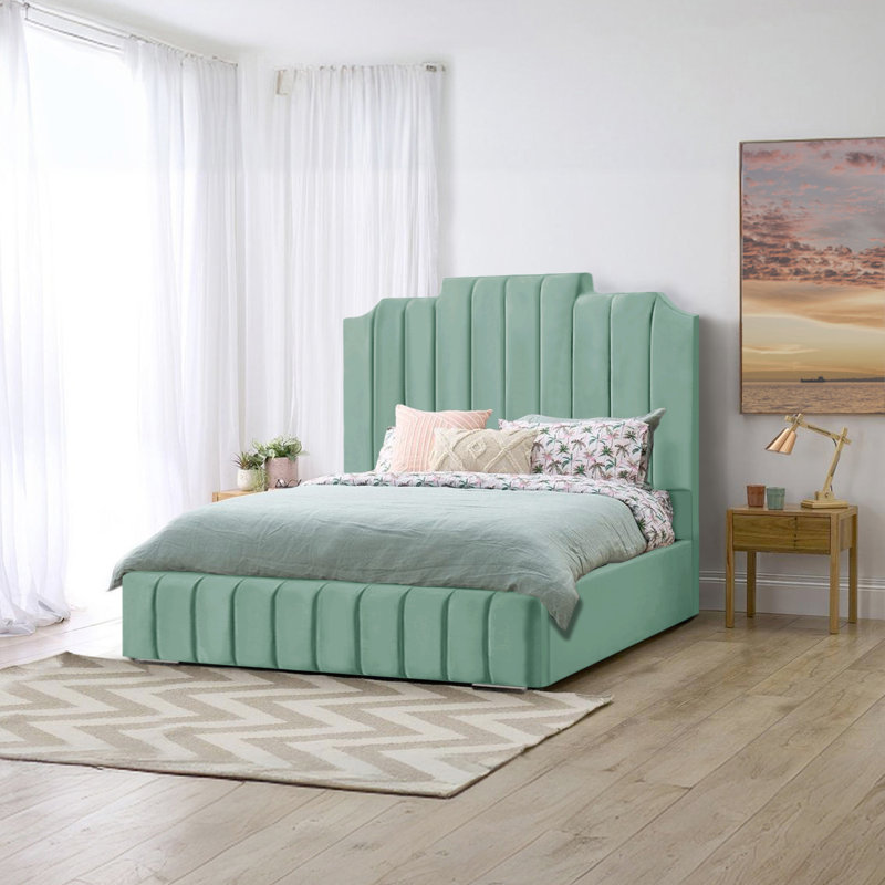 Alyshea Upholstered Bed, Double (4'6), Duck Egg
