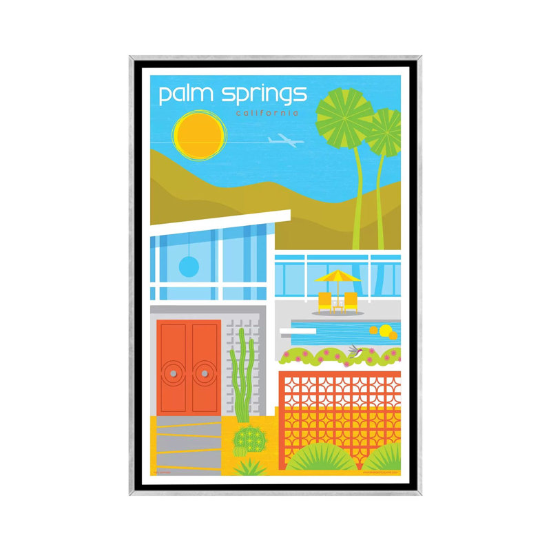 Affiche de voyage Mid Century Palm Springs par Jim Zahniser, reproduction d’art, H 40 po x l 26 po x P 1,5 po, Pas de tapis