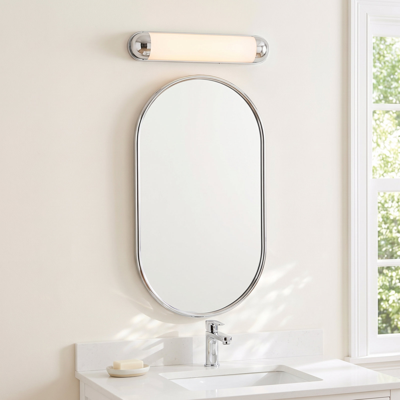 Miraval Single Frosted Dimmable Bath Bar, Polished Chrome