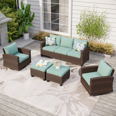 Ensemble de conversation d'extérieur en osier pour 5 personnes avec chaises pivotantes