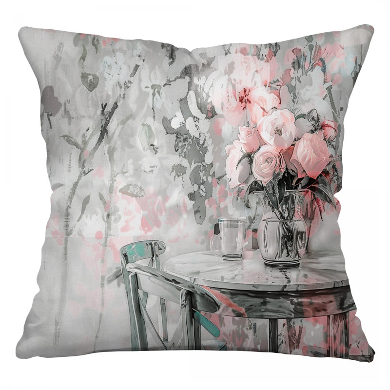 Coussin décoratif fleurs, sergé floral, Carré 16 po
