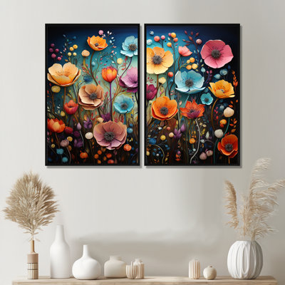 Fleurs colorées fantaisistes - Art mural multicolore