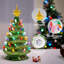 Arbre de Noël 12 po en céramique avec feuille de fleurs, lumières de Noël multicolores illuminées, décor de Noël