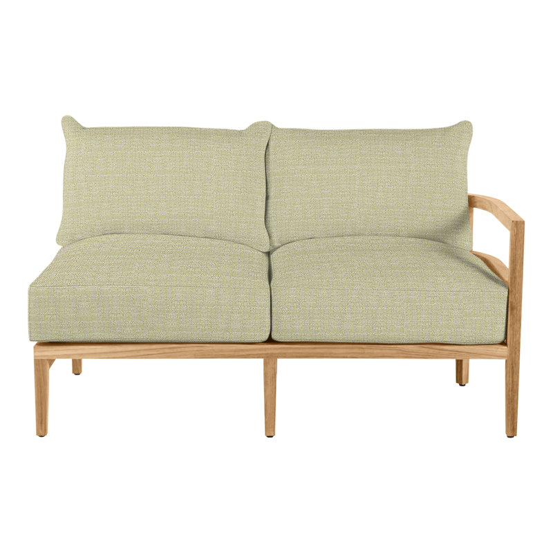 Santa Barbara Teak Outdoor Right Arm Facing Sectional Sofa, Natural Teak, No welt + Standard fill, Perigold Ishi Blue Jean