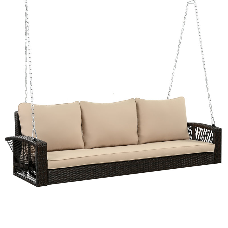 69" 3 Seater Porch Swing With Chains And Cushions, Brown