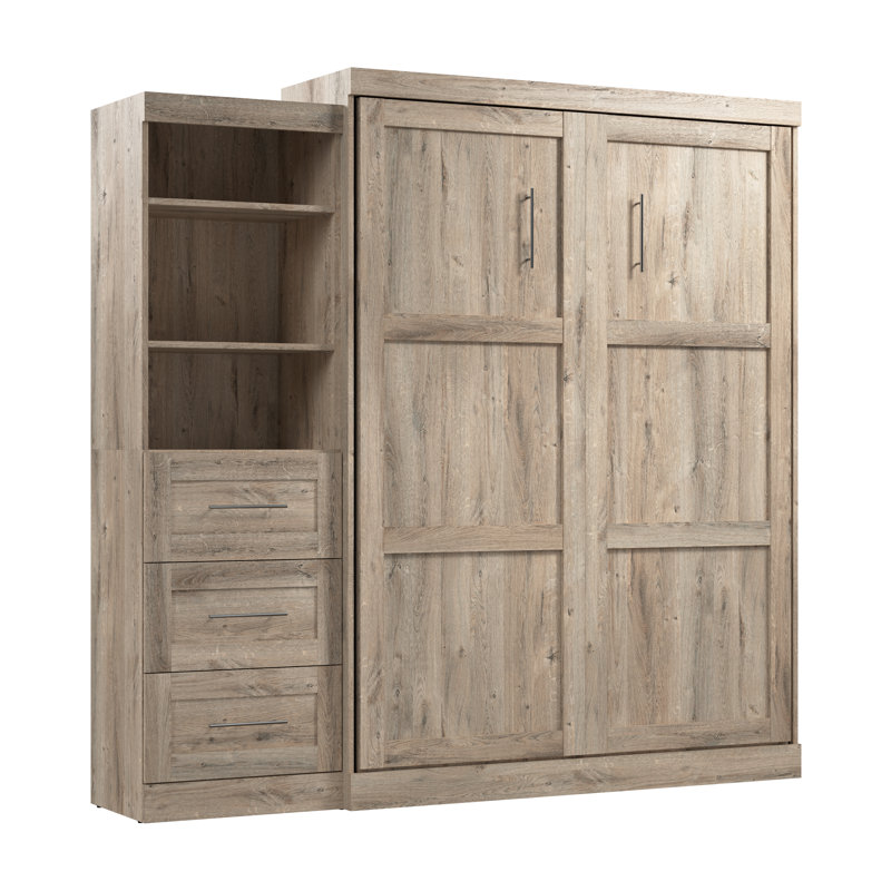 Arlex Murphy Bed with Shelving and Drawers, Queen, Rustic Brown