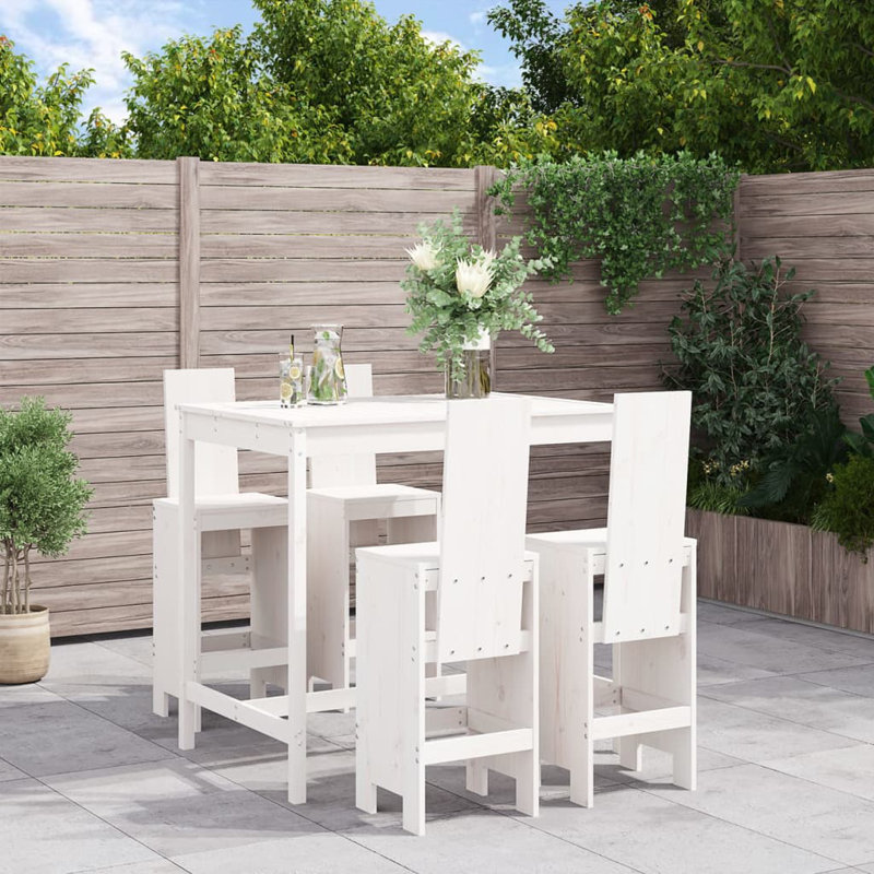 Autiana Brayden Studio Bar Set with Wood Frame and Solid Wood Outer Material, White