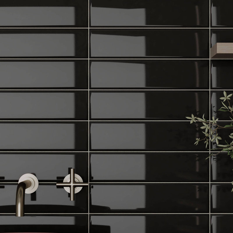 City 3in.x12in. Ceramic Subway Wall Tile, Black Gloss
