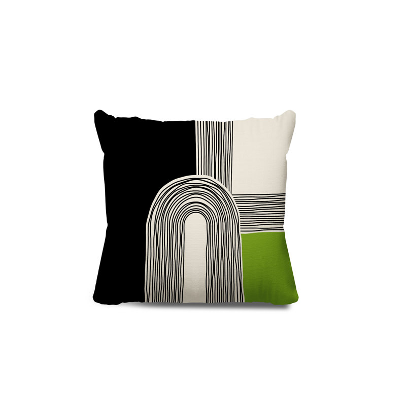 Coussin décoratif réversible intérieur / extérieur Cassie, H 19 po x l 19 po, Chartreuse / crème / noir