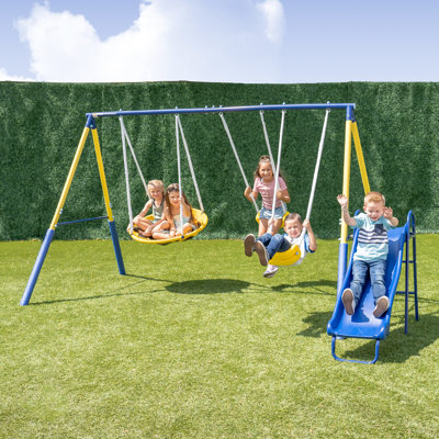 Sportspower Super Fun Metal Swing Set with Padded Saucer Swing & Lifetime Warranty on 5' Slide