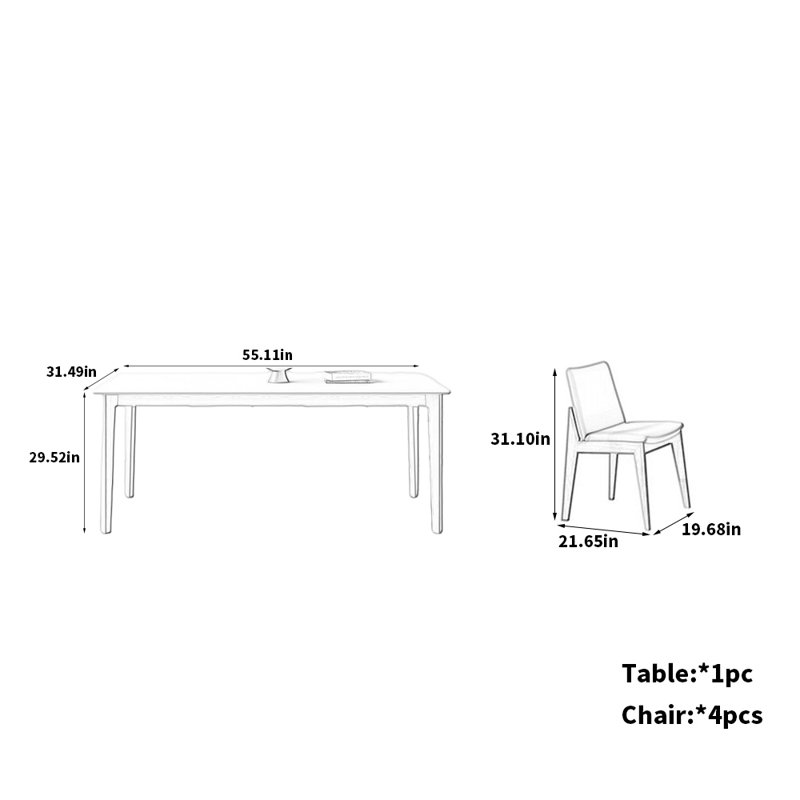 Table et chaises en frêne blanc élégant, H 29,52 po x L 55,11 po x l 31,49 po