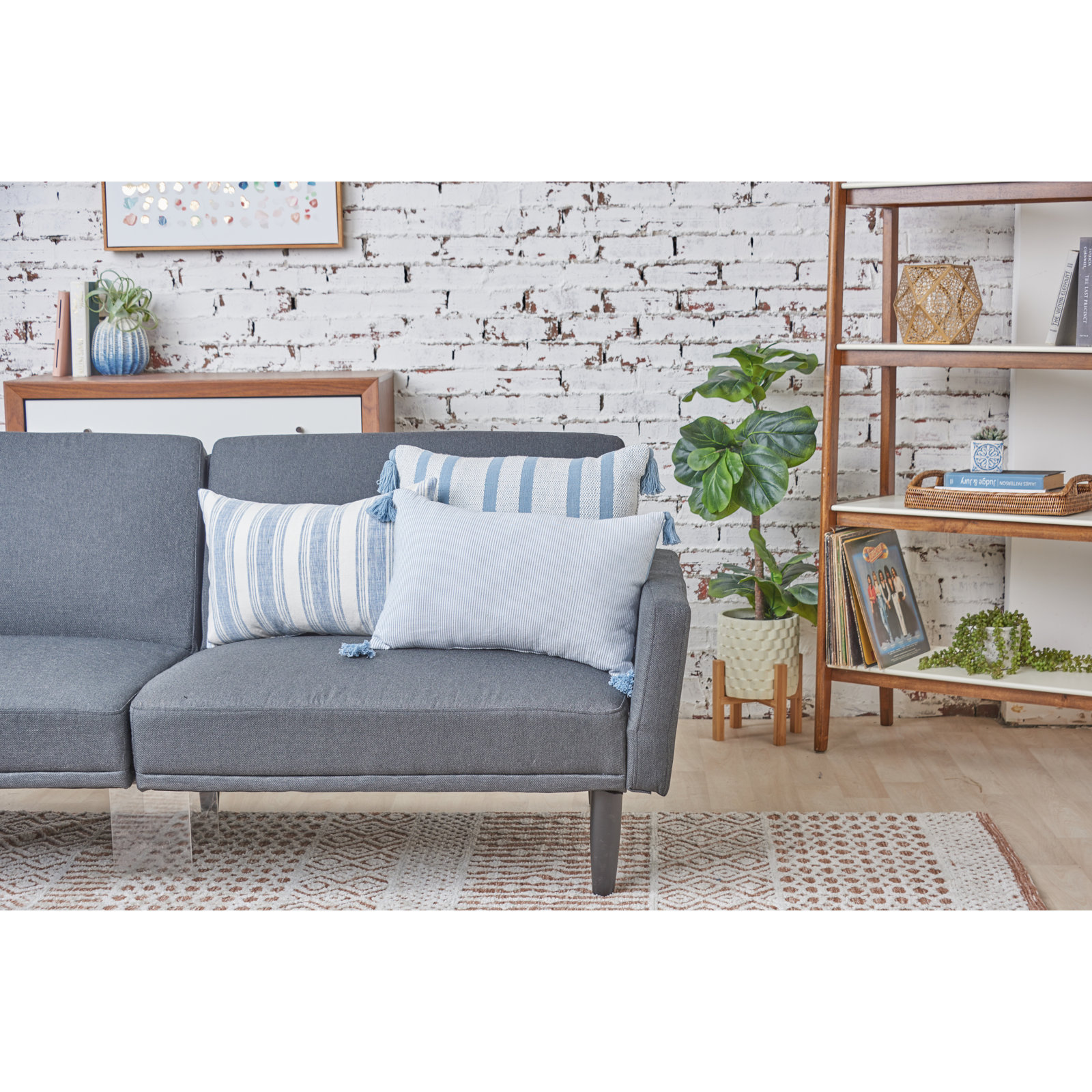 Fairlee Cotton Striped Lumbar Pillow, Blue