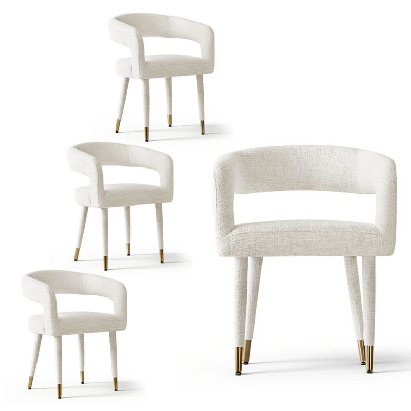 Ensemble de 4 chaises de salle à manger rembourrées à dossier ouvert, Blanc cassé