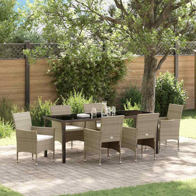  Ensemble de salle à manger de jardin avec coussin 7 pièces en rotin de polyester beige