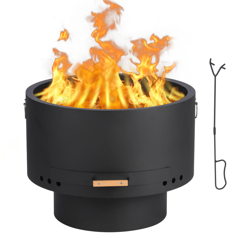 26 in Smokeless Fire Pit with Removable Ash Pan, Wood Burning Firepit Table with Lid&Fire Poker, 360°Airflow Outdoor Fireplace with Dust Bag, Outdoor Fire Pits for BBQ, Table, Bonfire, Camping