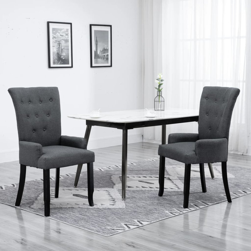 Beverle Dining Chair with Armrests Fabric, Dark Gray, 1