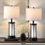 25" Black Metal Table Lamp Set with USB Type-C Ports and Built-in Outlet